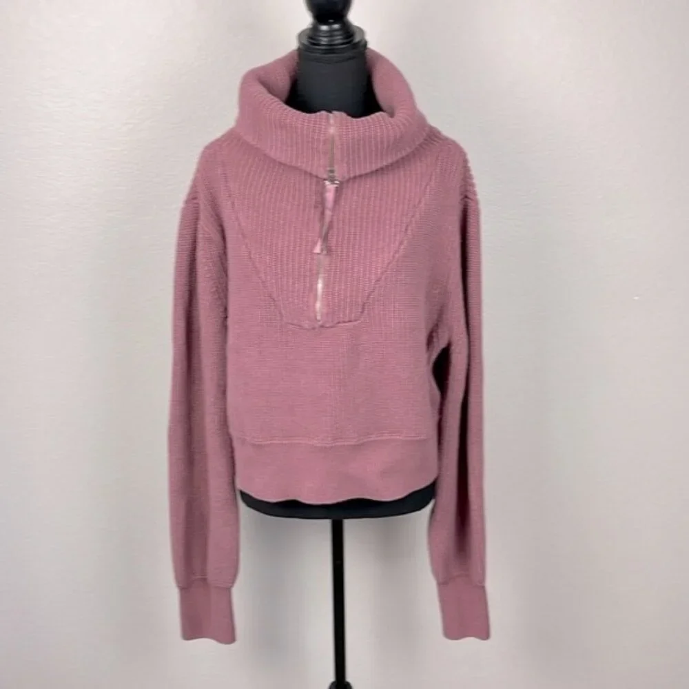 Varley Mentone Half Zip Sweater Mauve Chunky Knit Cotton Athleisure Pullover XL - Picture 7 of 13